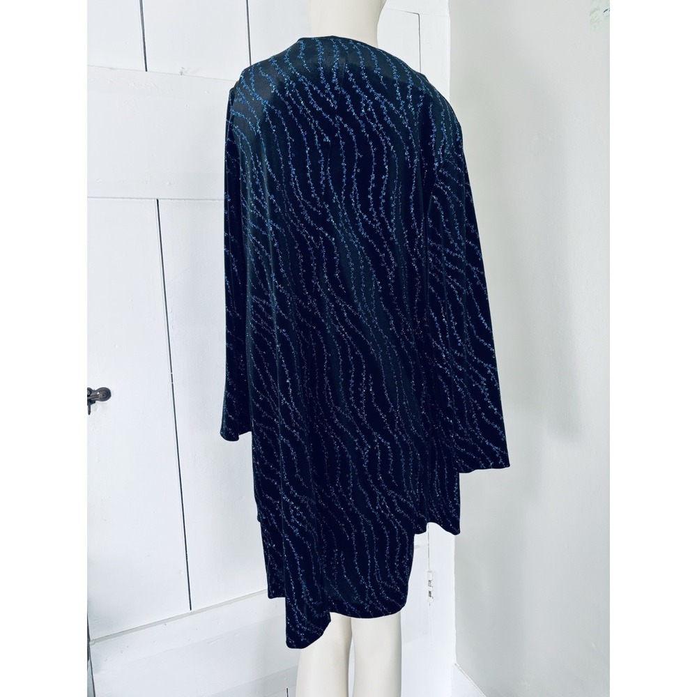 Social Circles Black Velvet Jacket Dress Blue Floral Glitter Sparkles Womens 14P - Picture 2 of 9